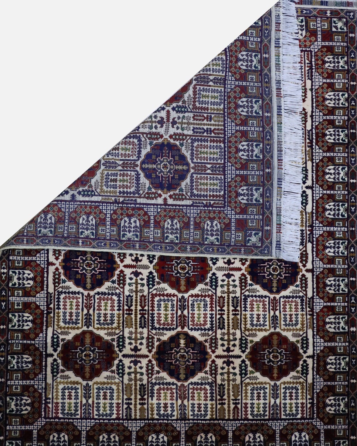 Handmade Wheat Design Carpet – Red, Blue & White 4