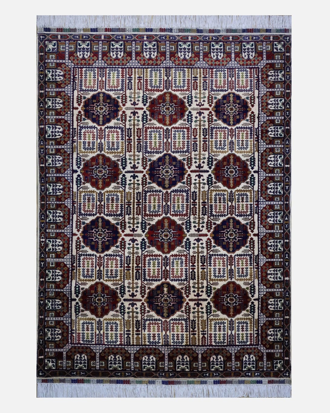 Handmade Wheat Design Carpet – Red, Blue & White 2