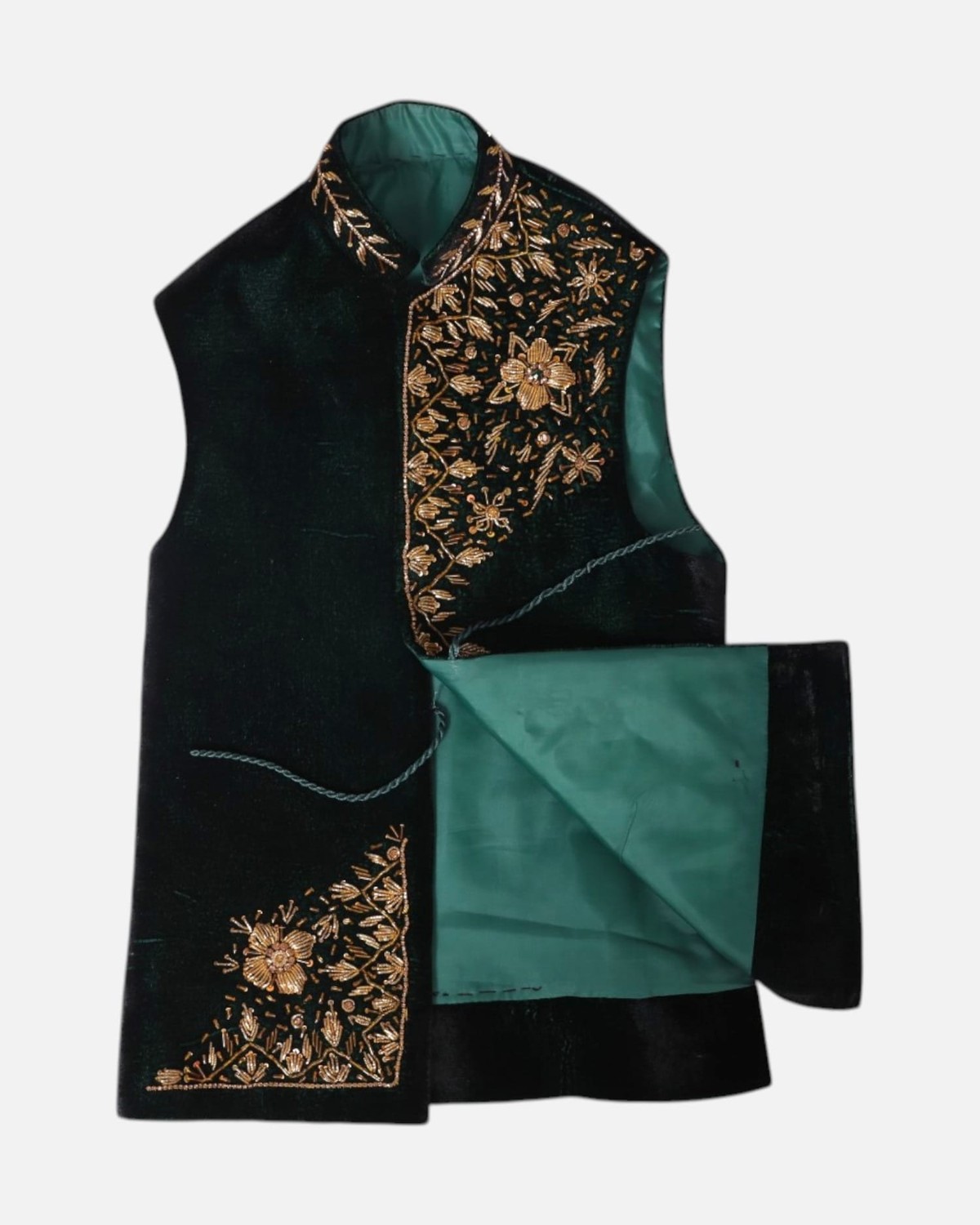 Dark Green Waistcoat Selma Doz Velvet Waskat Aseel 3