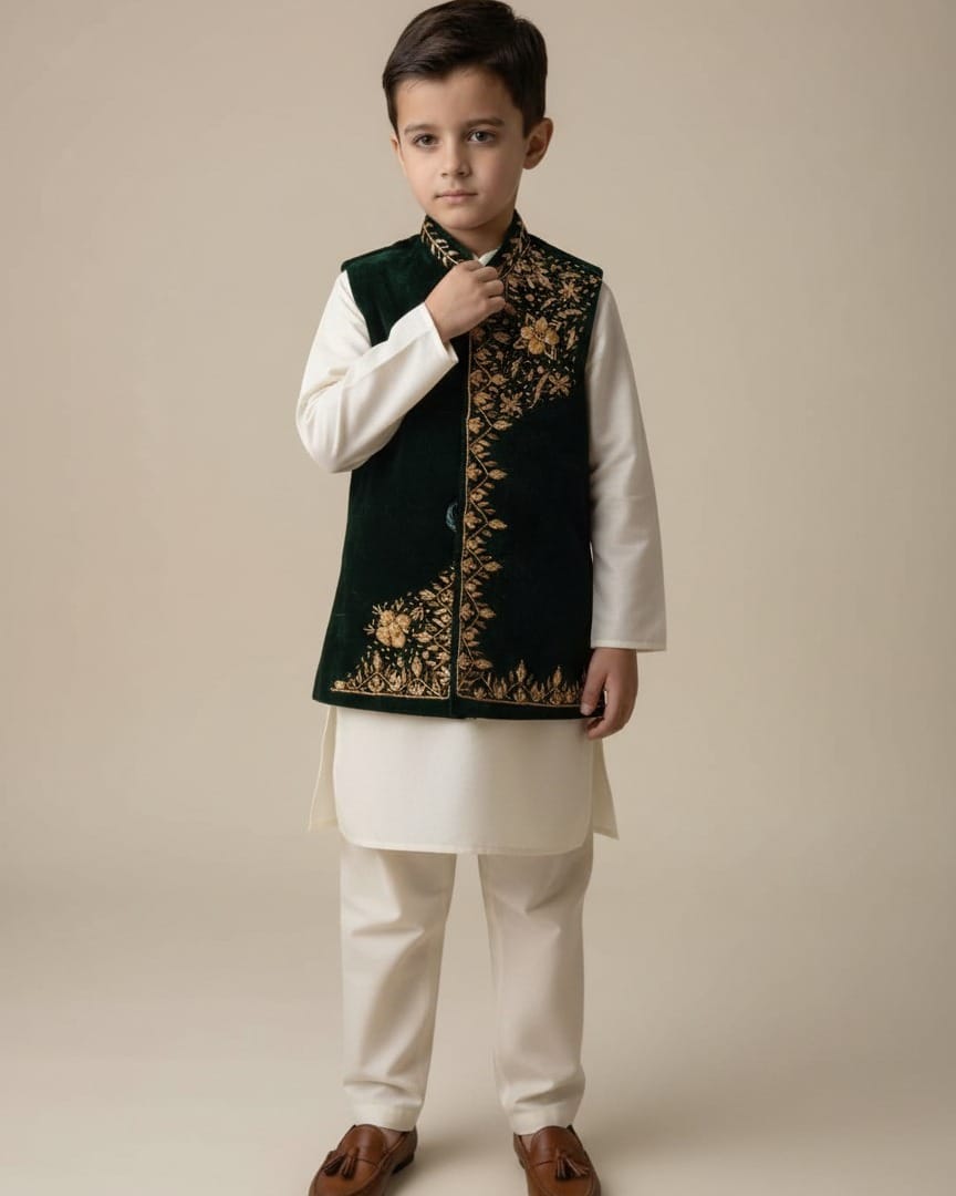 Dark Green Waistcoat Selma Doz Velvet Waskat Aseel 5
