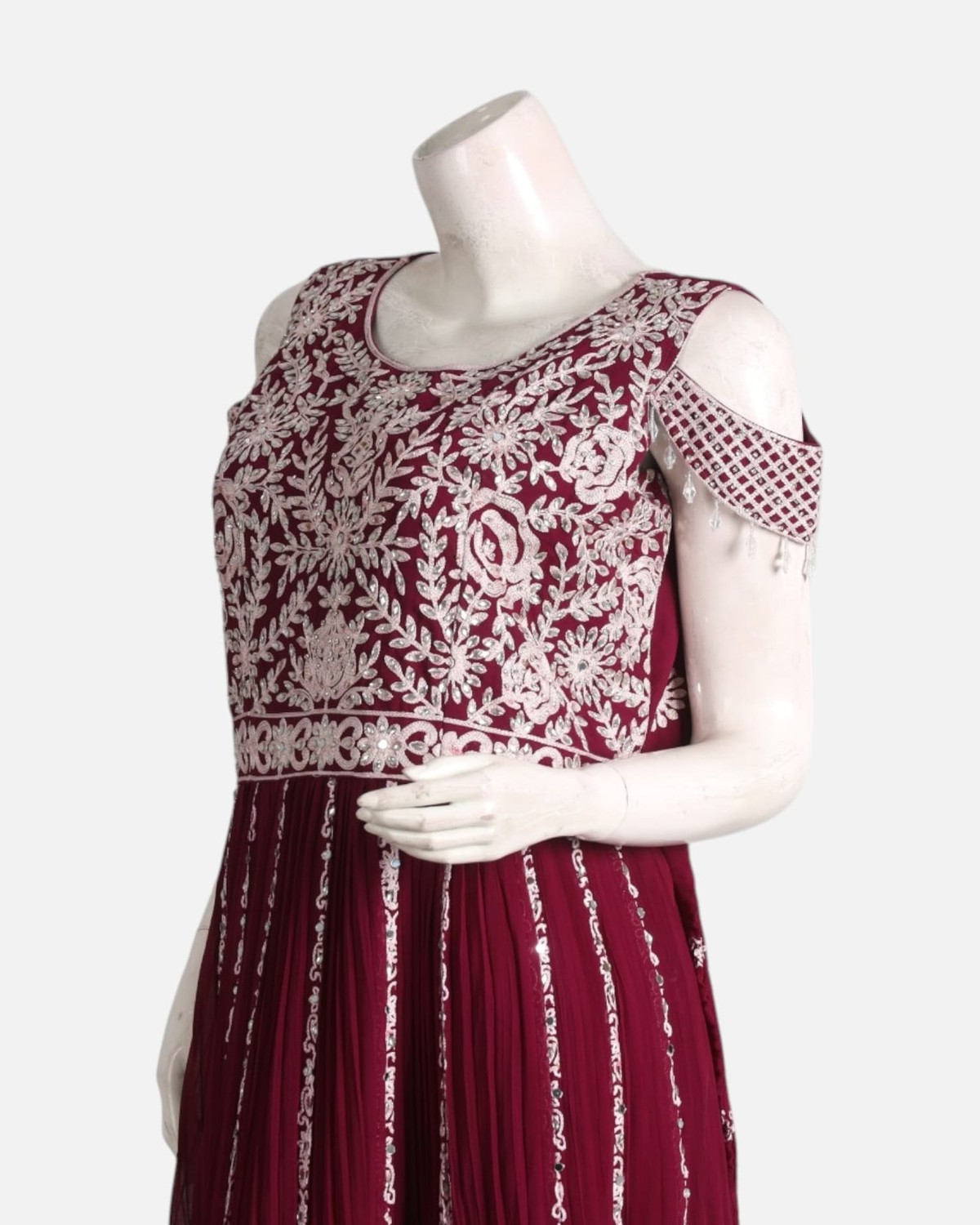Maroon Embroidered Maxi Dress | Aseel