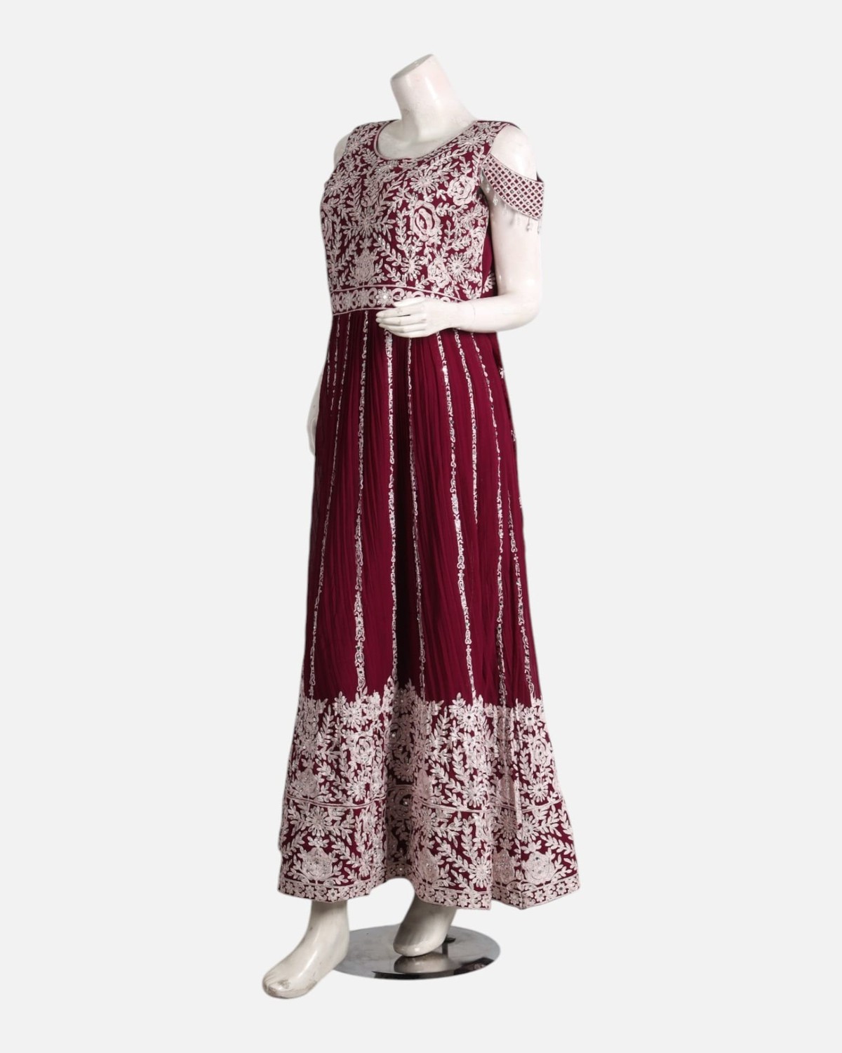 Maroon Embroidered Maxi Dress | Aseel