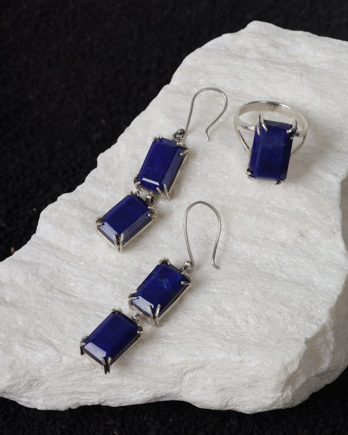 Royal Blue Lapis Lazuli Sterling Silver Jewelry Set 1