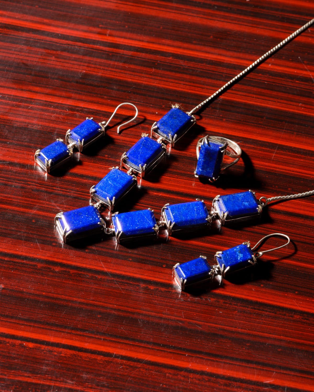 Royal Blue Lapis Lazuli Sterling Silver Jewelry Set 6