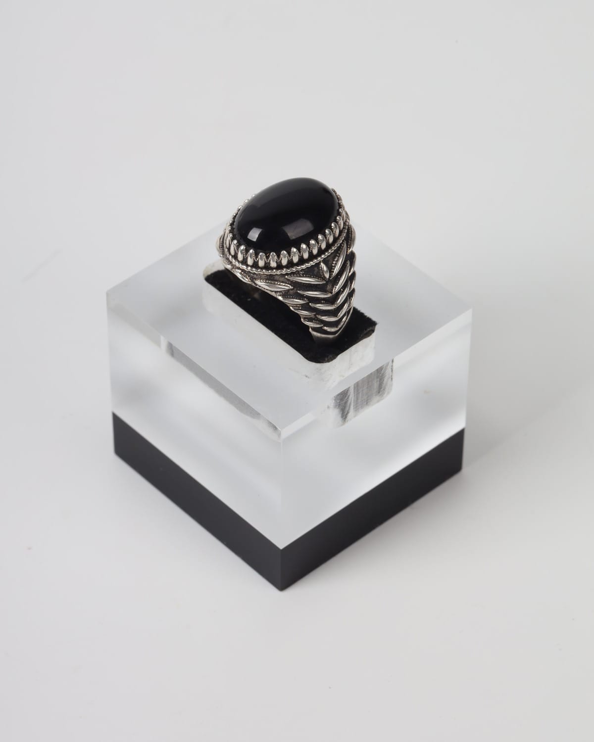 Black Agate Men’s Silver Ring 7