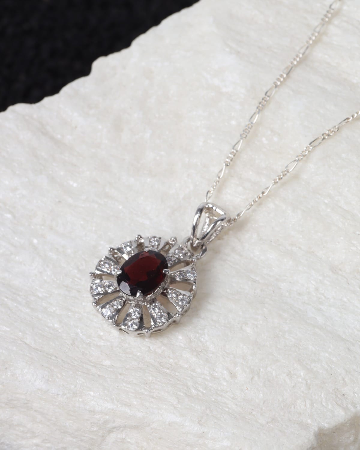 Deep Red Garnet Sterling Silver Necklace 1