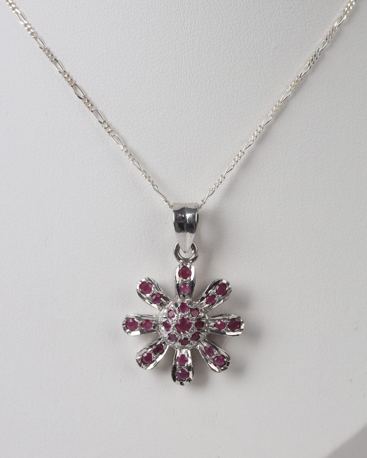 Crimson Red Ruby Flower Necklace 1