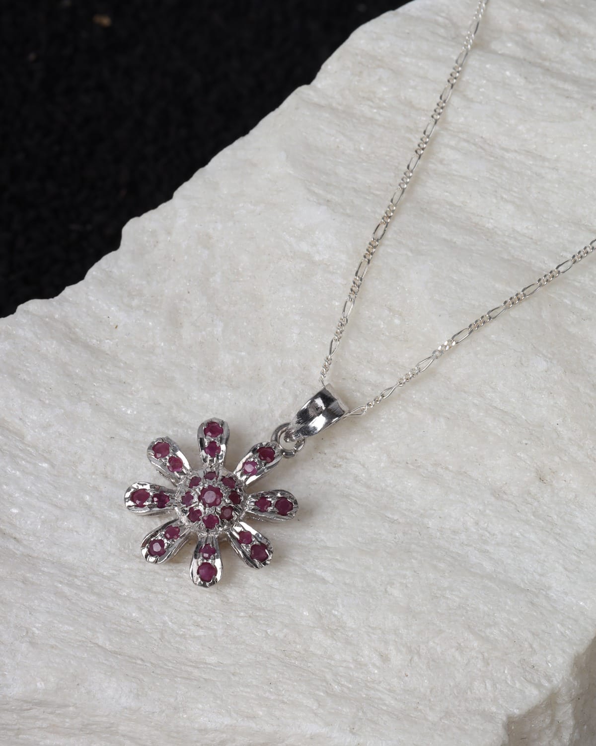 Crimson Red Ruby Flower Necklace 4