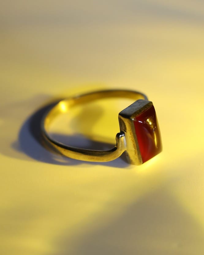 Deep Red Agate Brass Ring 1
