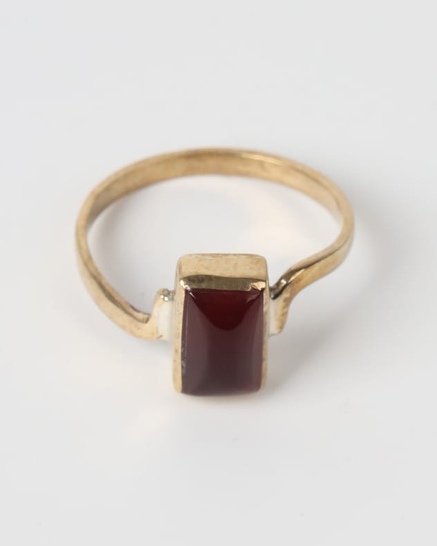 Deep Red Agate Brass Ring 2