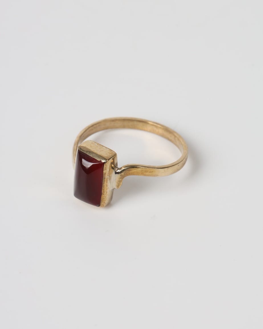 Deep Red Agate Brass Ring 3