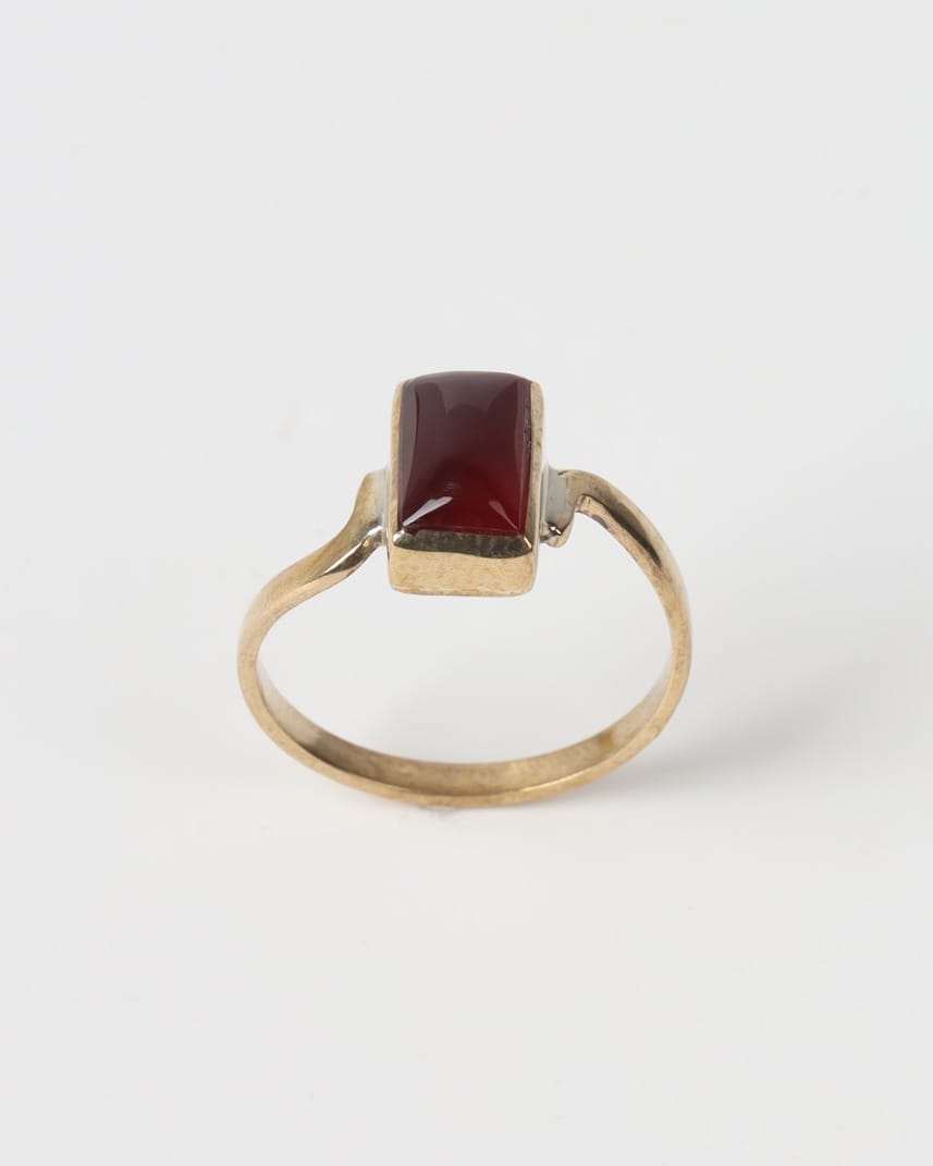 Deep Red Agate Brass Ring 5