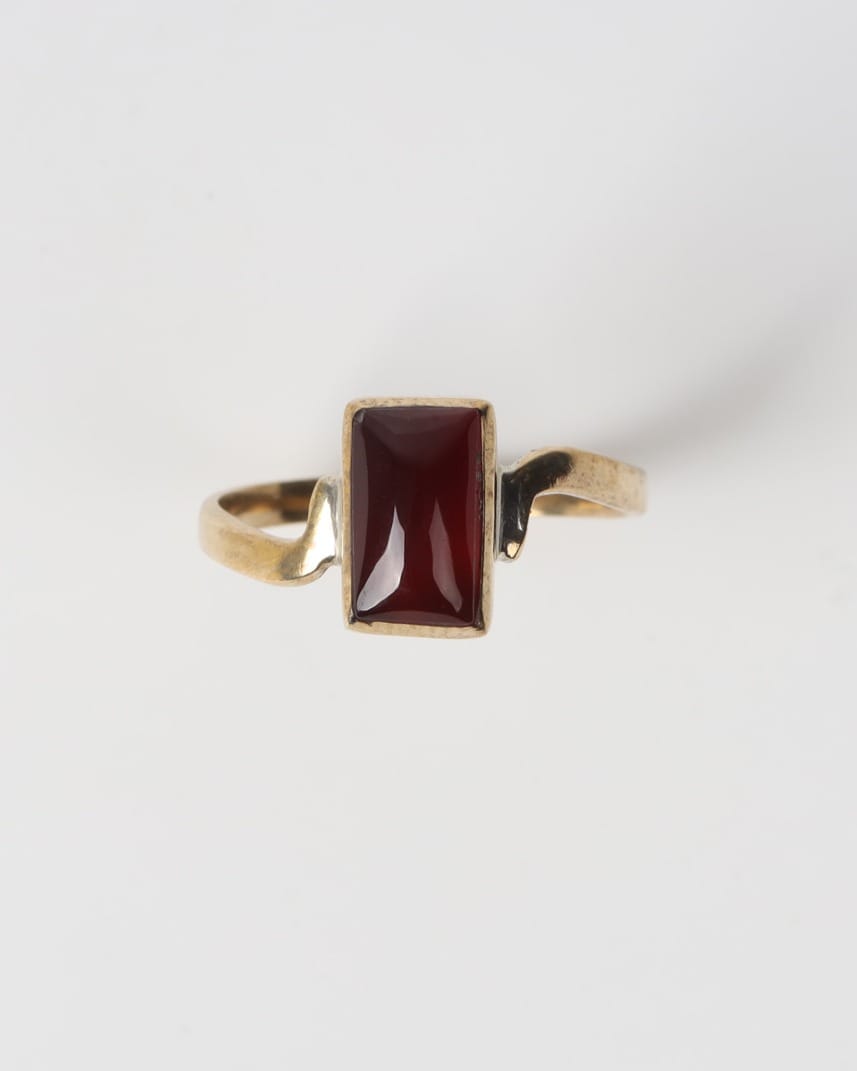 Deep Red Agate Brass Ring 6