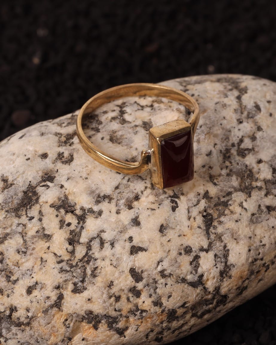 Deep Red Agate Brass Ring 7