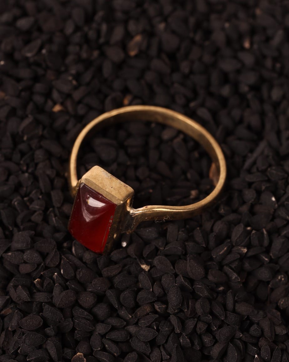 Deep Red Agate Brass Ring 8