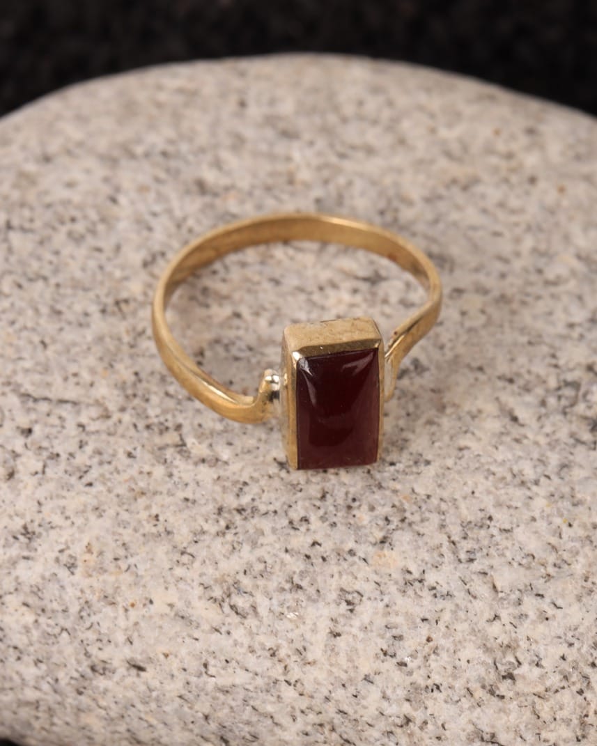Deep Red Agate Brass Ring 9