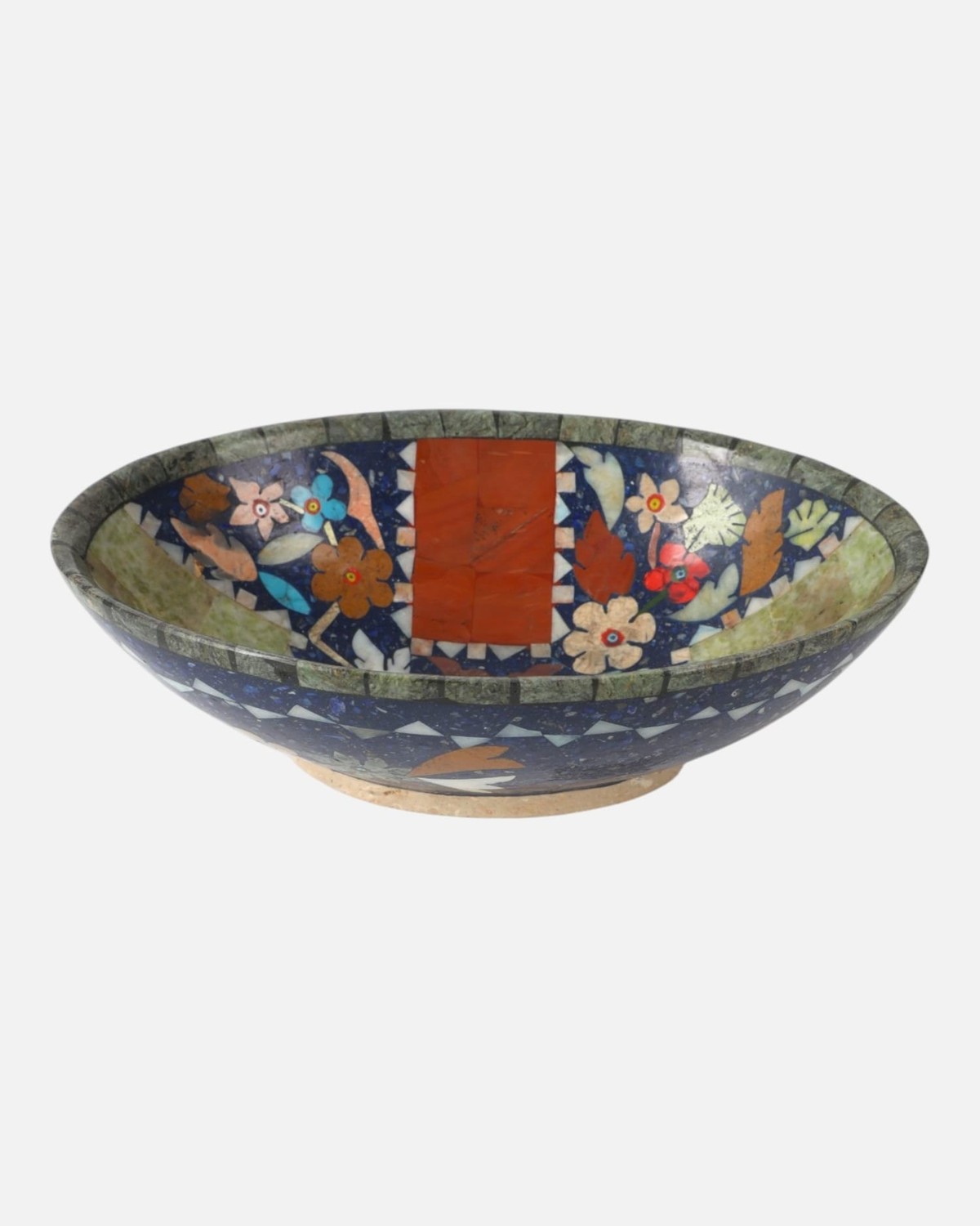 Lapis Inlay Handmade Bowl Floral Mosaic Shape 1