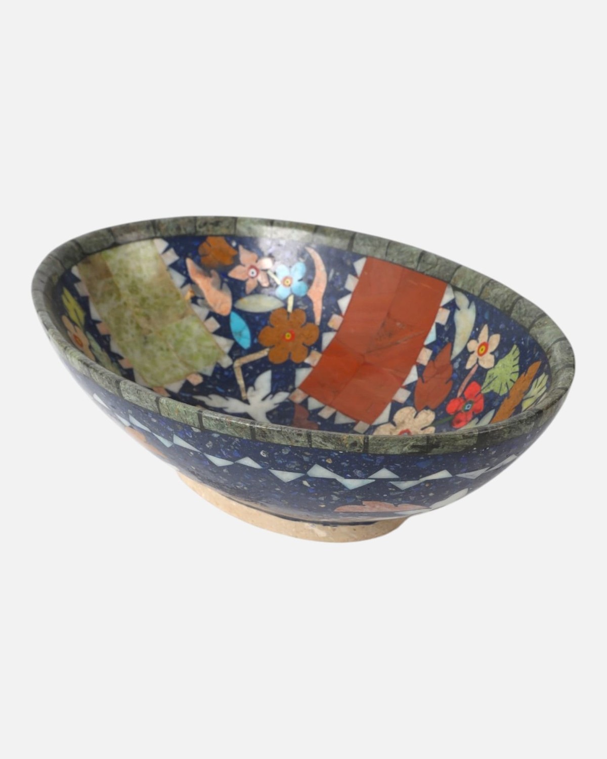 Lapis Inlay Handmade Bowl Floral Mosaic Shape 3