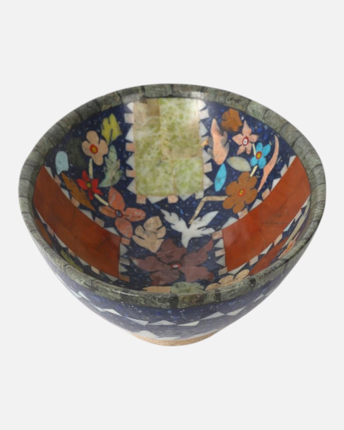 Lapis Inlay Handmade Bowl Floral Mosaic Shape 5