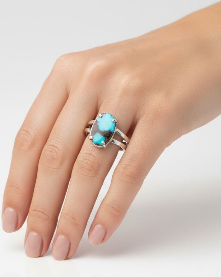 Feeroza Sky Blue Turquoise Silver Ring 7