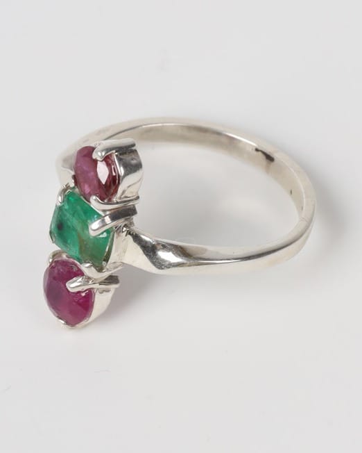 Red & Green Ruby Emerald Silver Ring 3