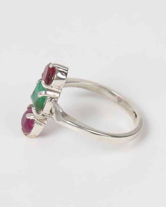 Red & Green Ruby Emerald Silver Ring 4