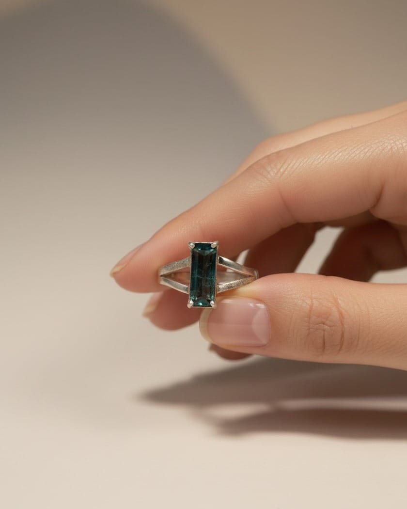 Sky Blue Tourmaline "Mehr Afarin" Ring in 925 Sterling Silver 7