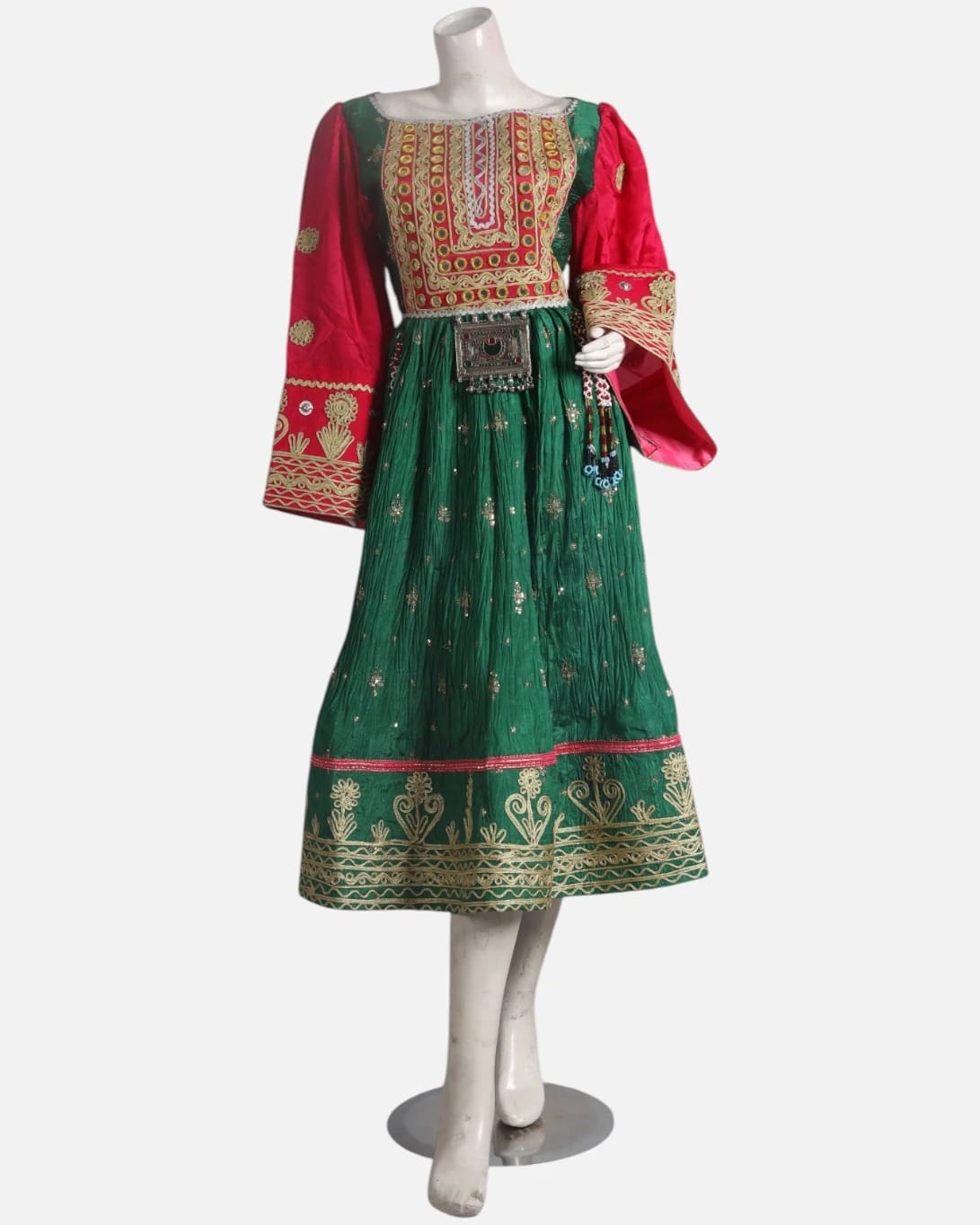 Emerald Afghan Dress with Fuchsia Shawl 1
