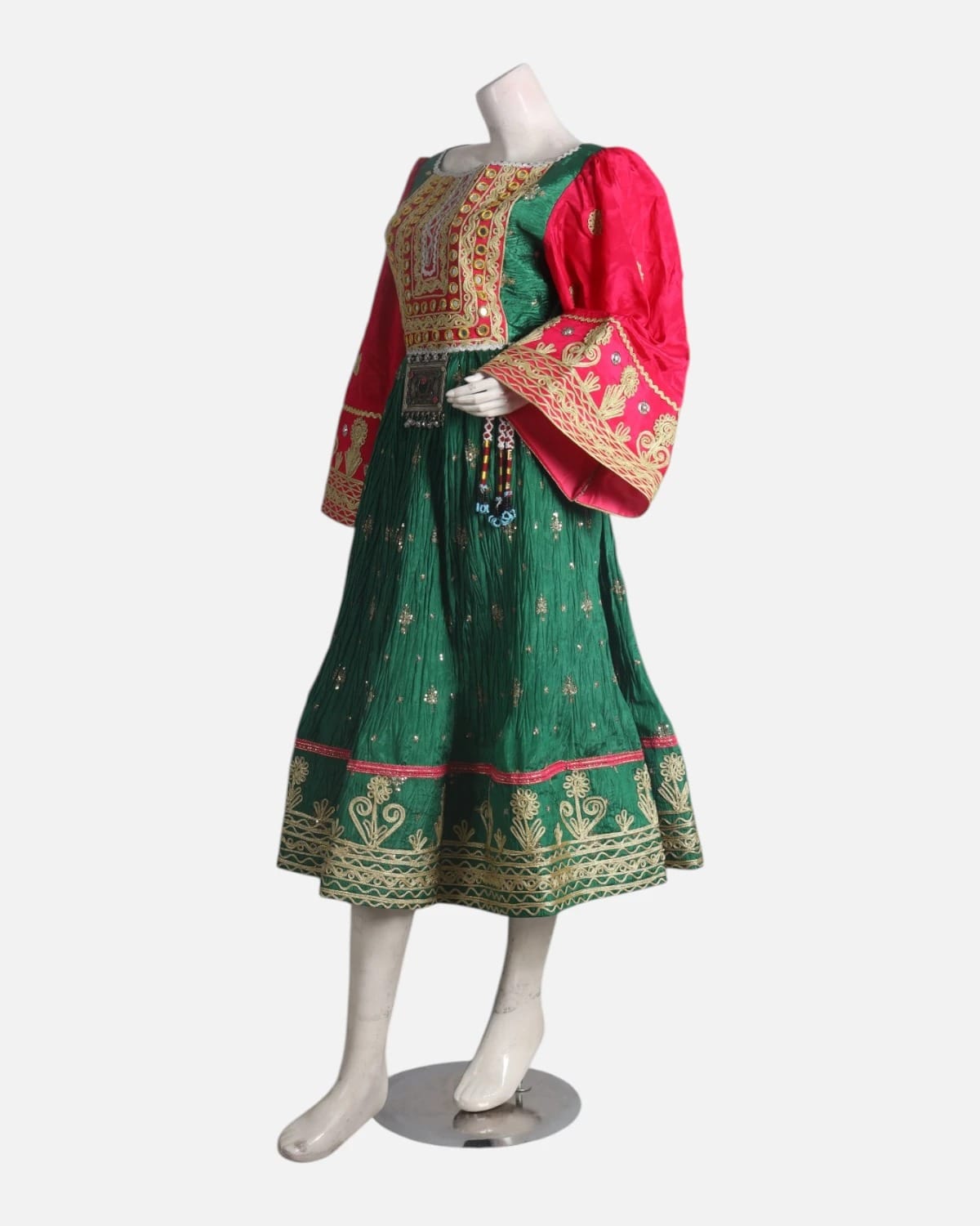 Emerald Afghan Dress with Fuchsia Shawl 4
