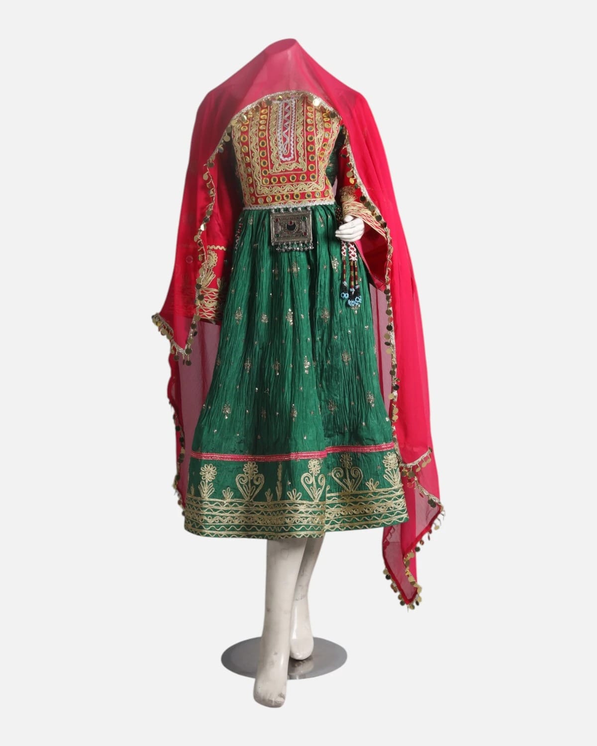 Emerald Afghan Dress with Fuchsia Shawl 5
