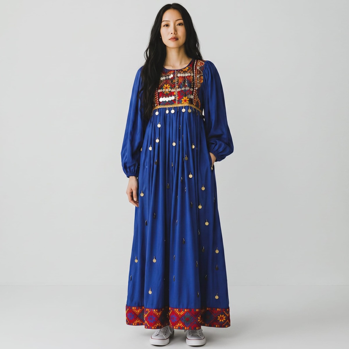 Afghan Dress – Royal Blue Embroidered Maxi Dress – Traditional Boho 5