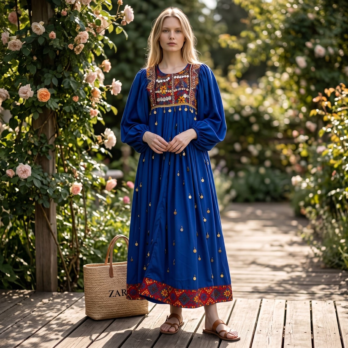 Afghan Dress – Royal Blue Embroidered Maxi Dress – Traditional Boho 6
