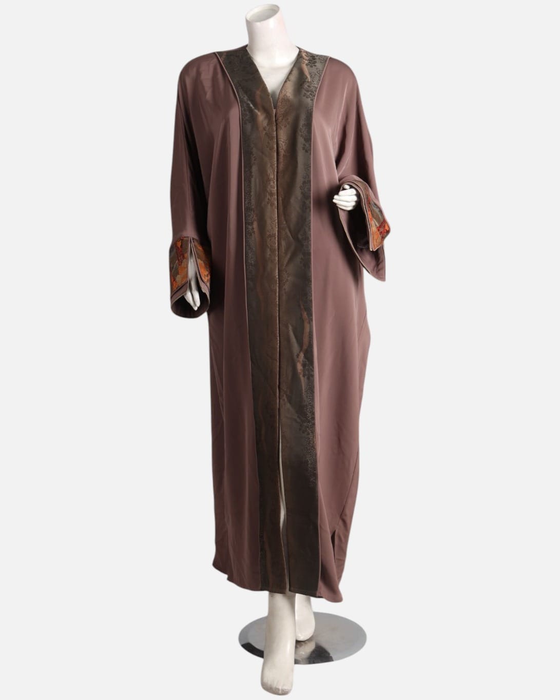 Brown & Silk Floral Embroidered Abaya 1