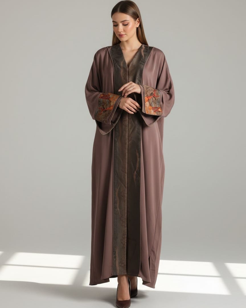 Brown & Silk Floral Embroidered Abaya 2