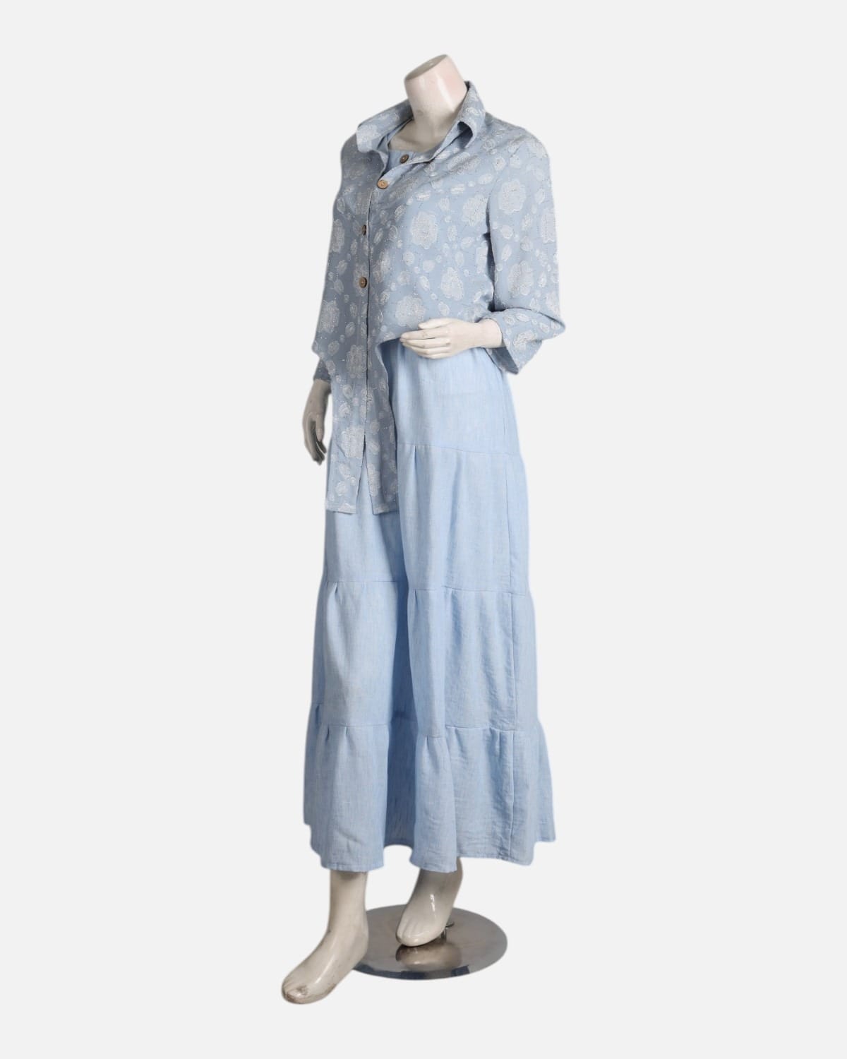 Blue Modest Dress Set with Embellished Guipure Top 4