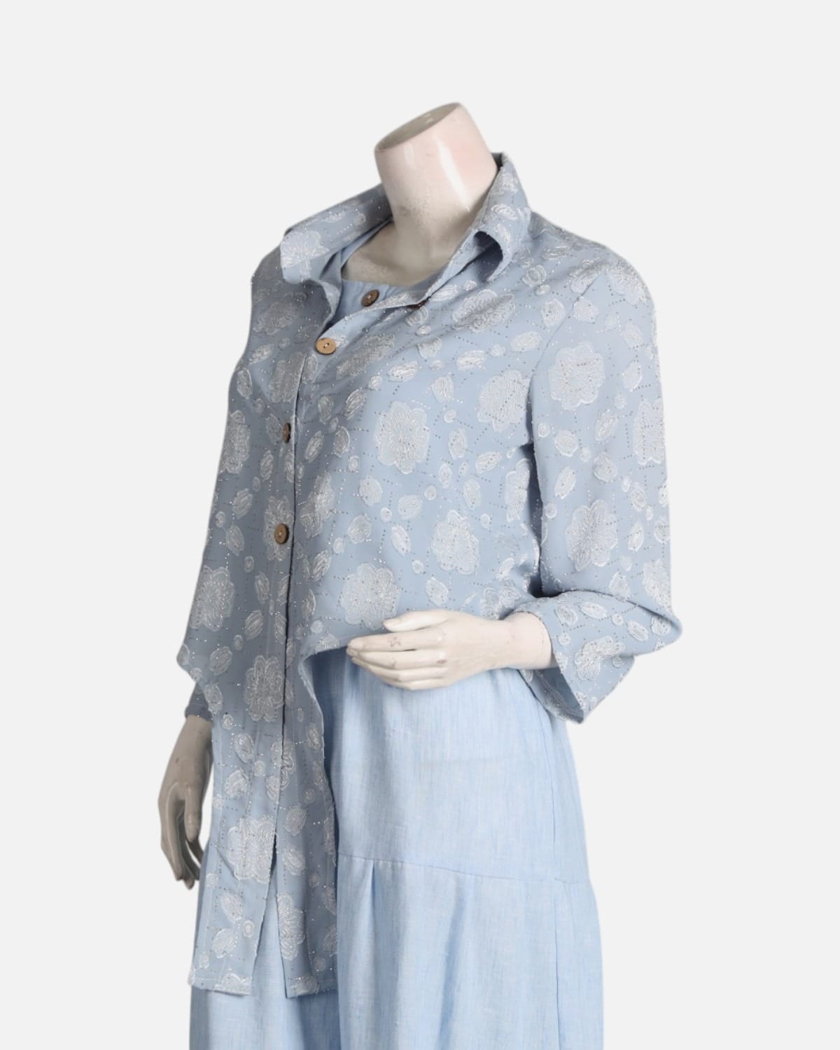Blue Modest Dress Set with Embellished Guipure Top 5
