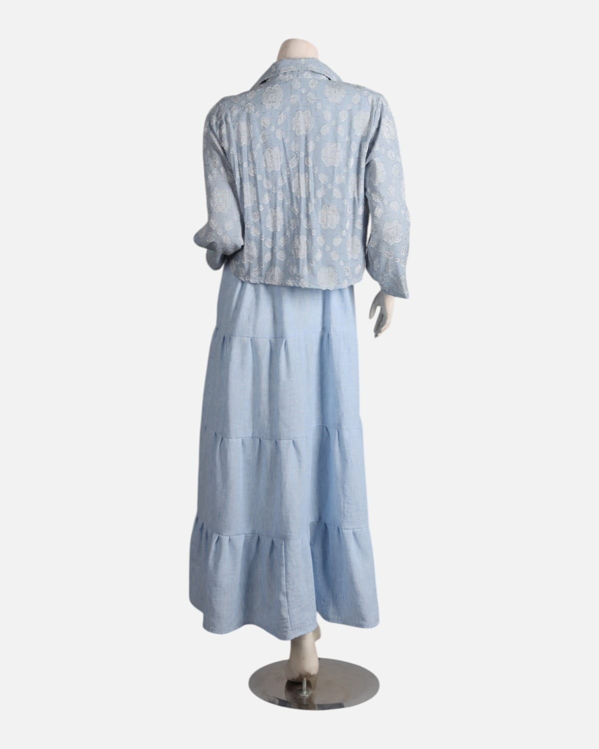 Blue Modest Dress Set with Embellished Guipure Top 6