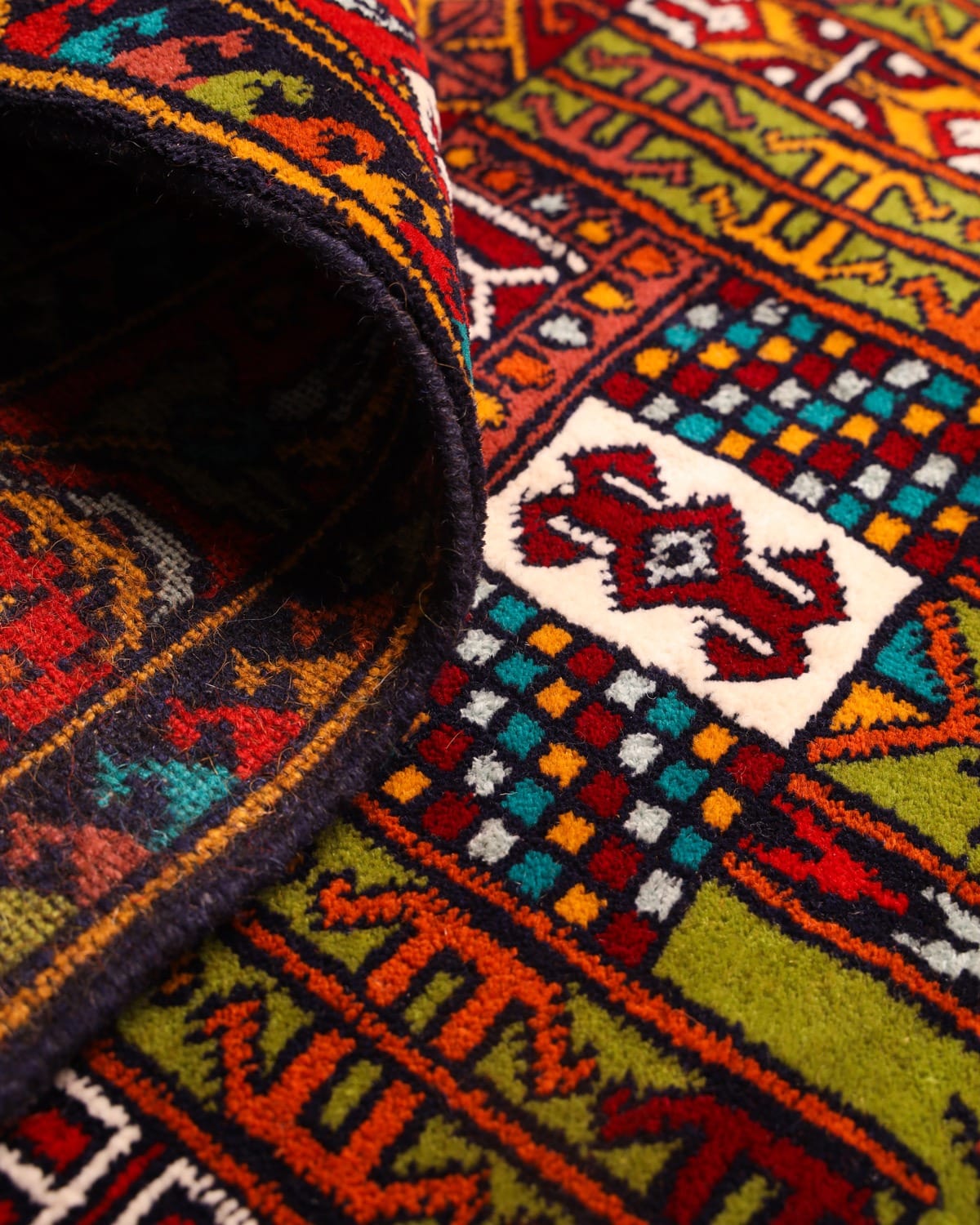 Olive Green & Crimson Red Handwoven Turkmen Prayer Rug 3