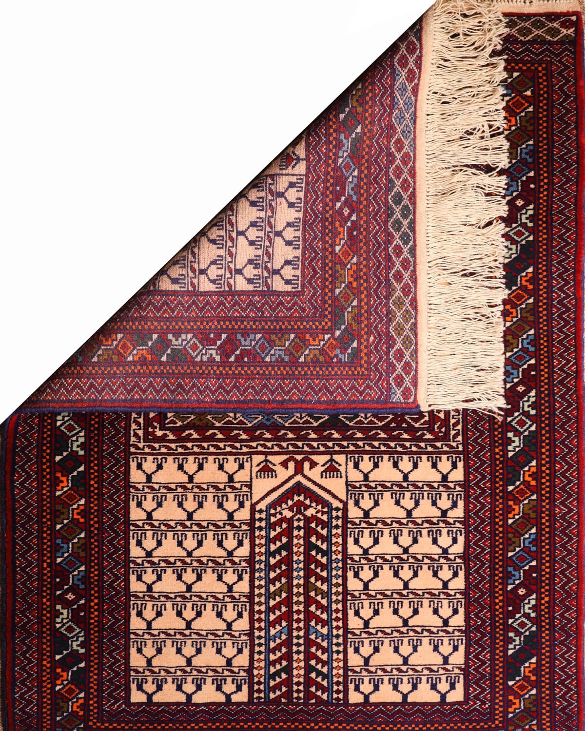 Handwoven Turkmen Glasak Pattern Rug Ivory, Burgundy & Navy 2