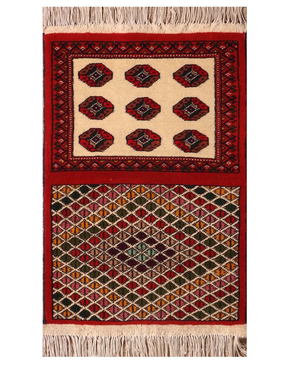 Handwoven Turkmen Home Design Rug in Cream, Red & Multicolor 3