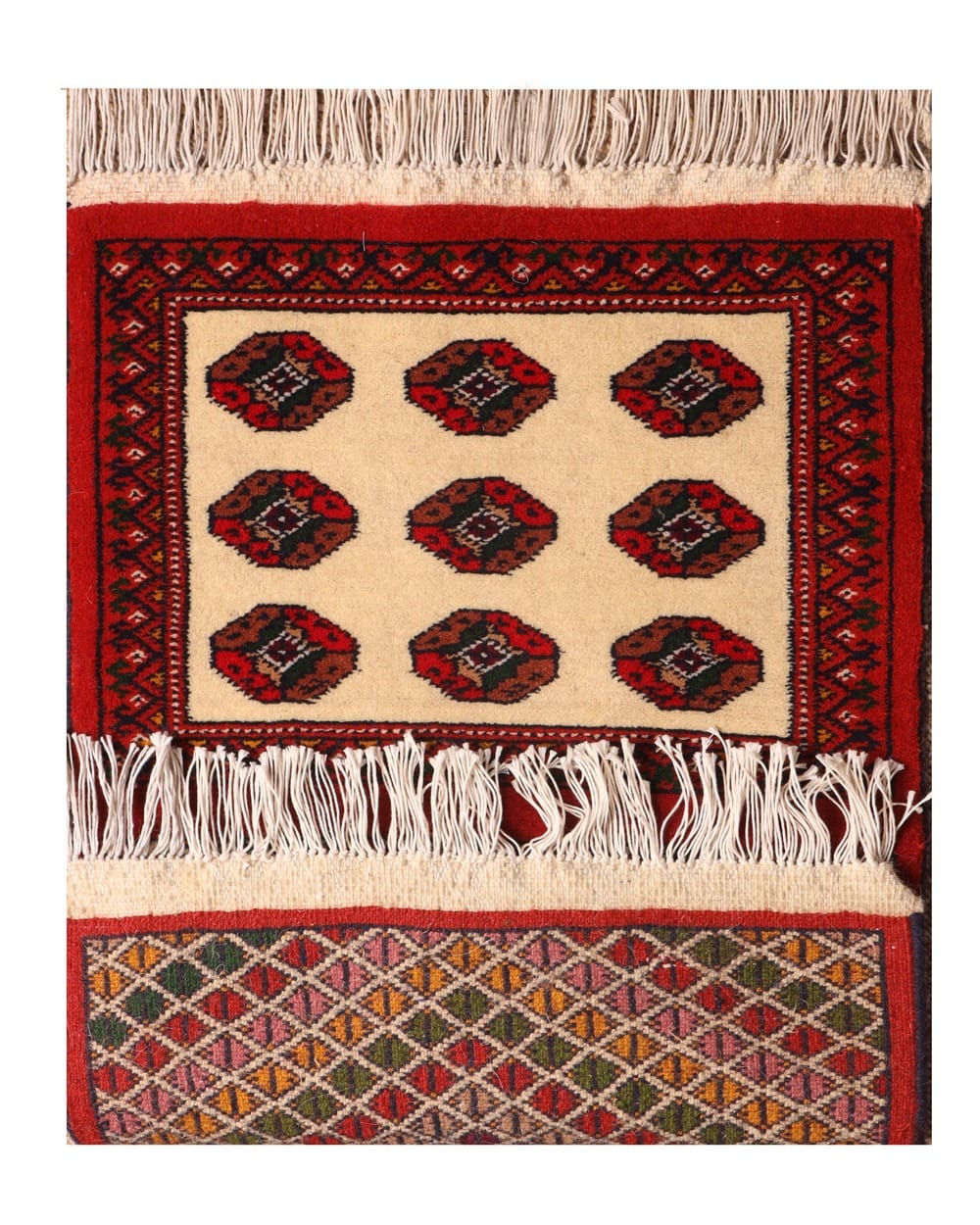 Handwoven Turkmen Home Design Rug in Cream, Red & Multicolor 4
