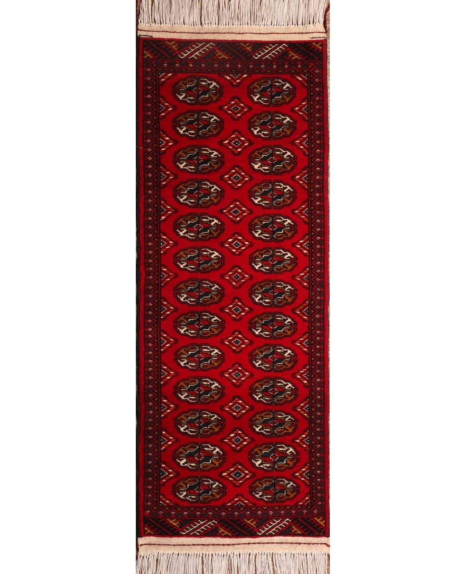 Handwoven Gul Mori Bed Runner Rug in Crimson Red, Black & Gold 1