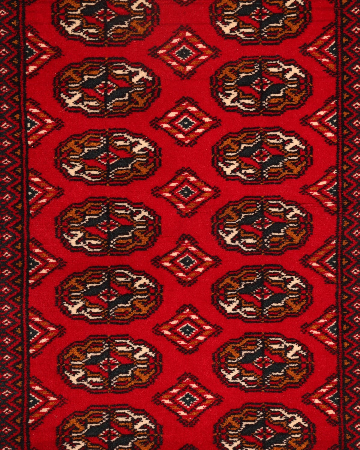 Handwoven Gul Mori Bed Runner Rug in Crimson Red, Black & Gold 2