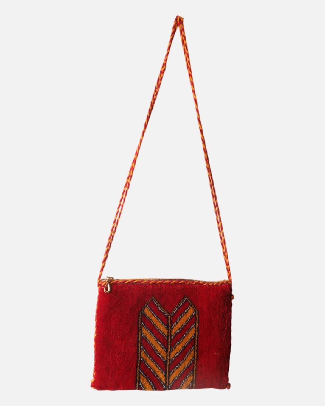 Handwoven Merino Shoulder Bag in Deep Red, Mustard Yellow & Black 2