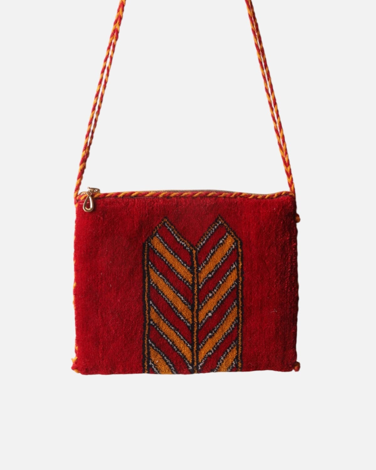 Handwoven Merino Shoulder Bag in Deep Red, Mustard Yellow & Black 3