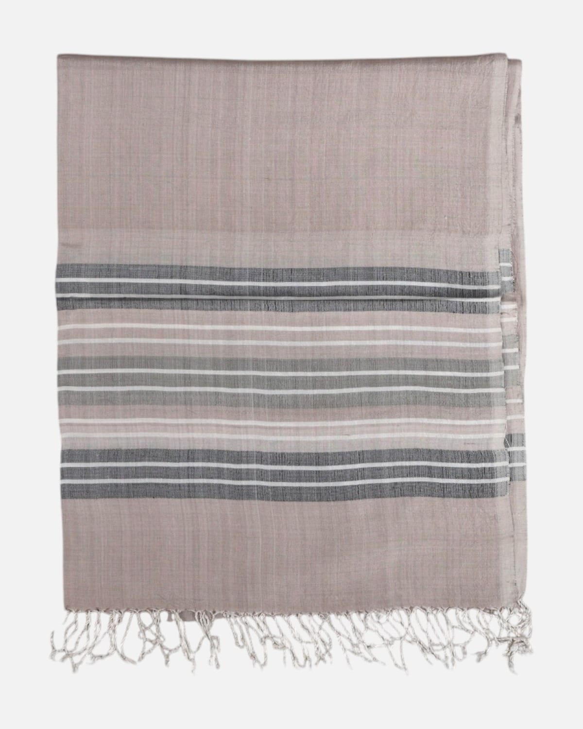 Natural Walnut-Dyed Pure Silk Striped Shawl 4