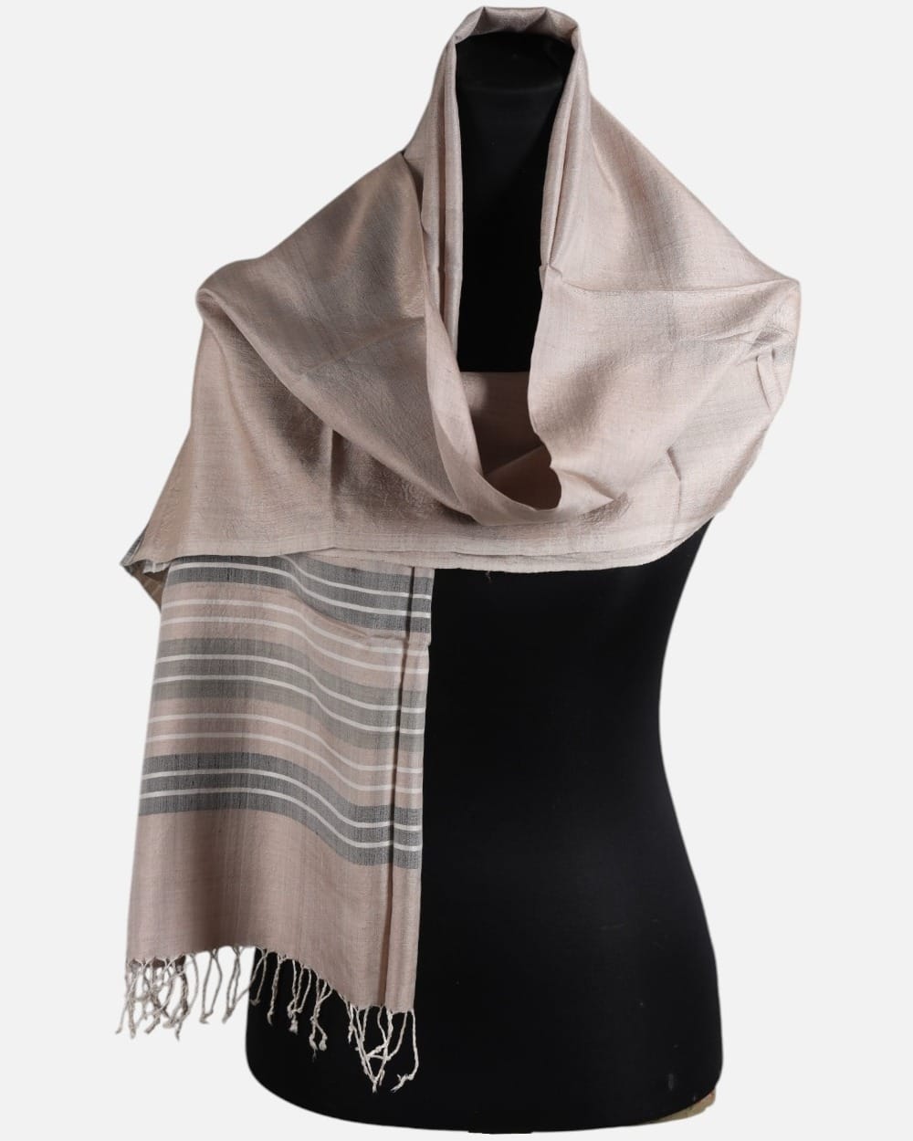 Natural Walnut-Dyed Pure Silk Striped Shawl 2