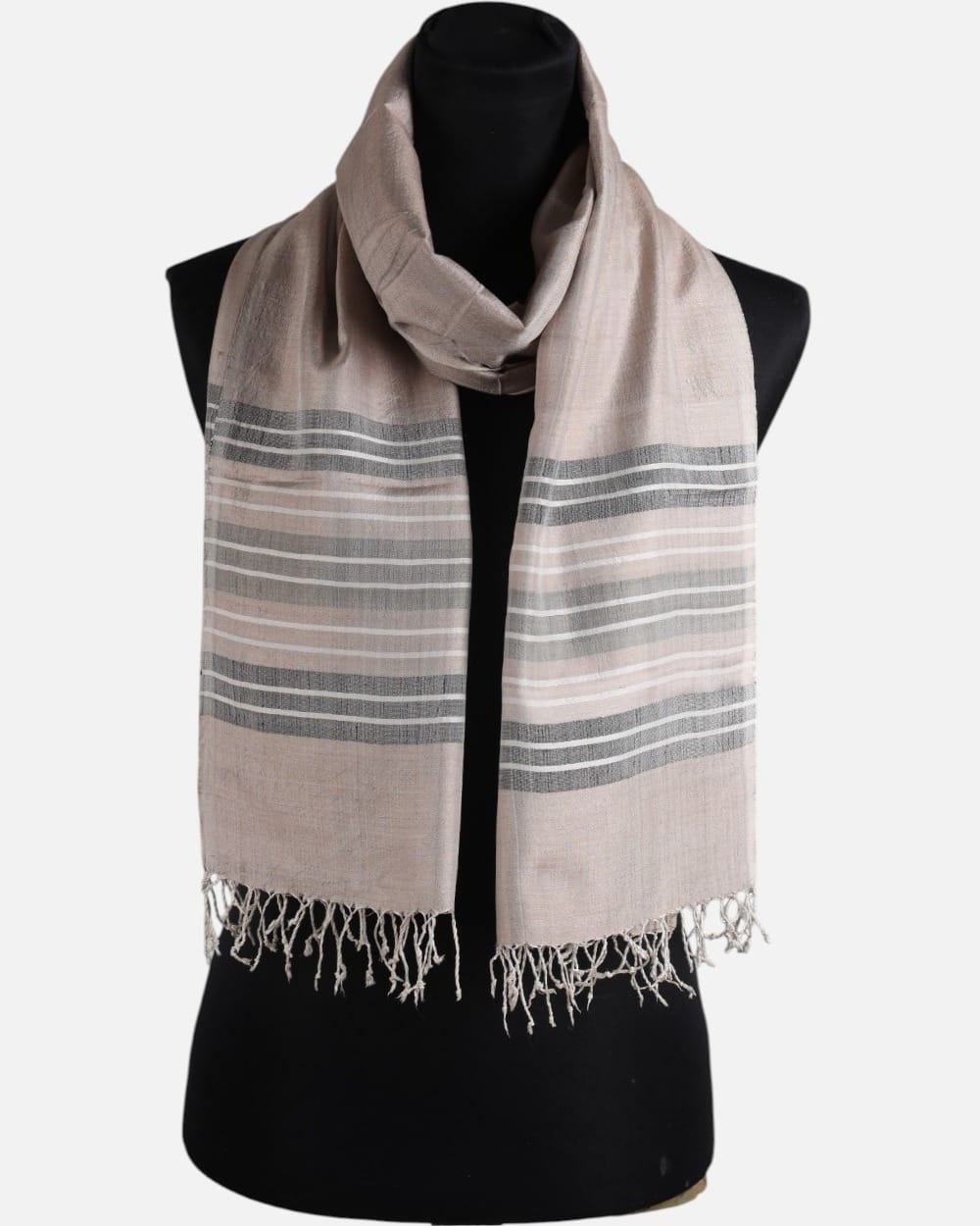 Natural Walnut-Dyed Pure Silk Striped Shawl 1