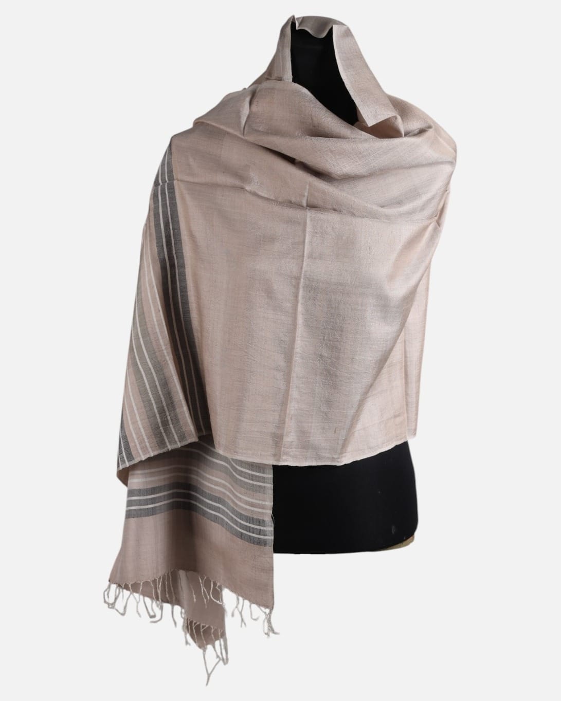 Natural Walnut-Dyed Pure Silk Striped Shawl 3