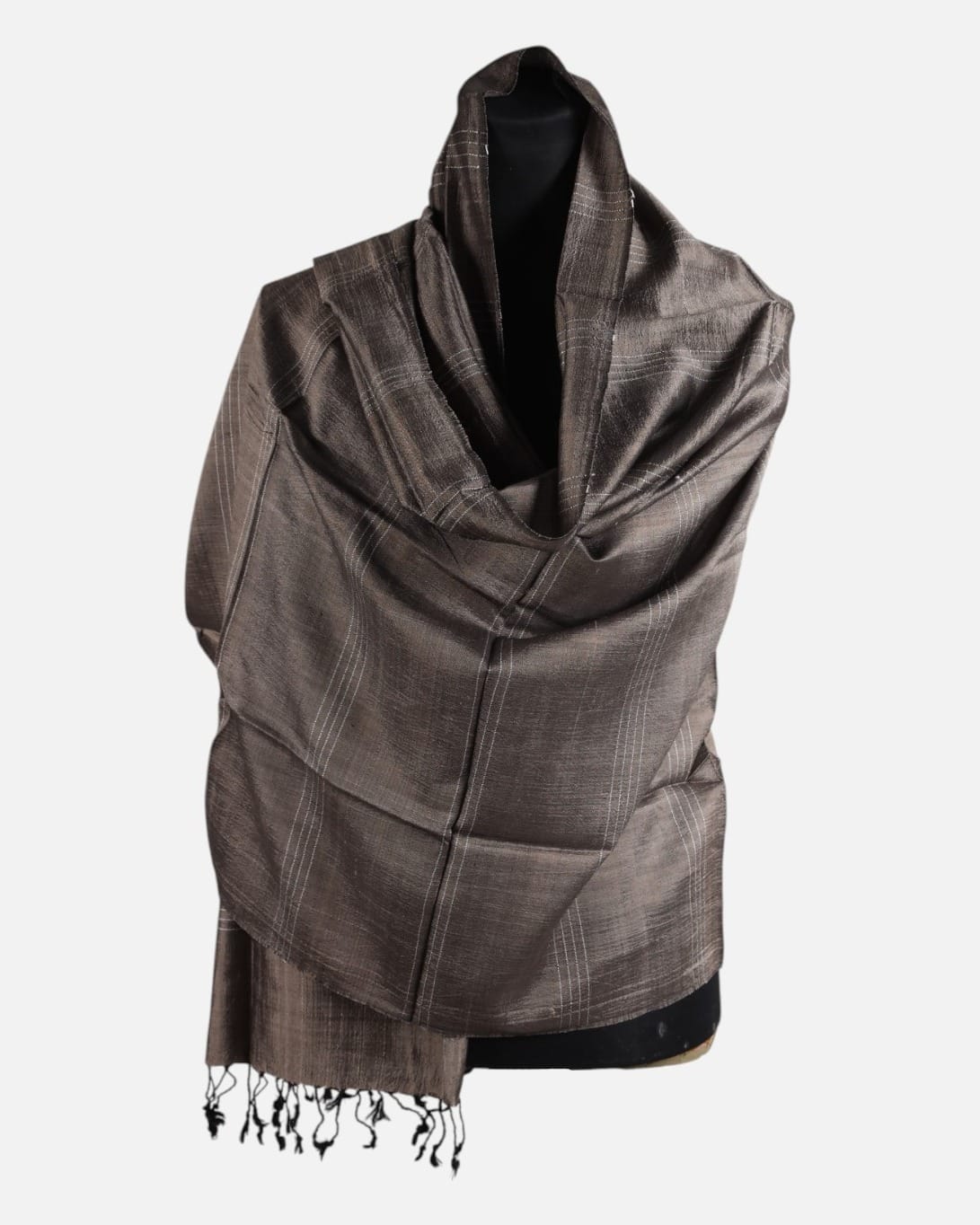 Dark Walnut Brown Pure Silk Shawl with Natural Dye 1